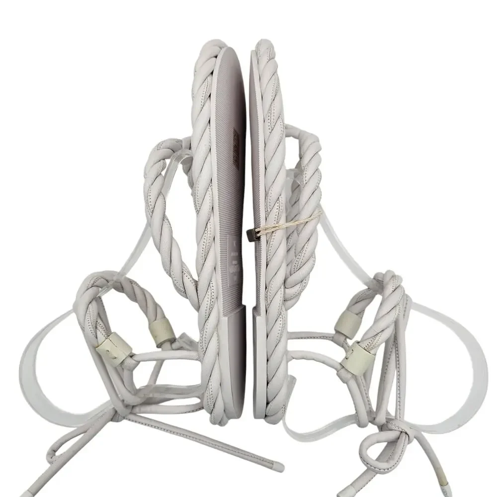 Valentino Garavani White Braided Leather Gladiator Flat Tie Sandal Size 36 US 6